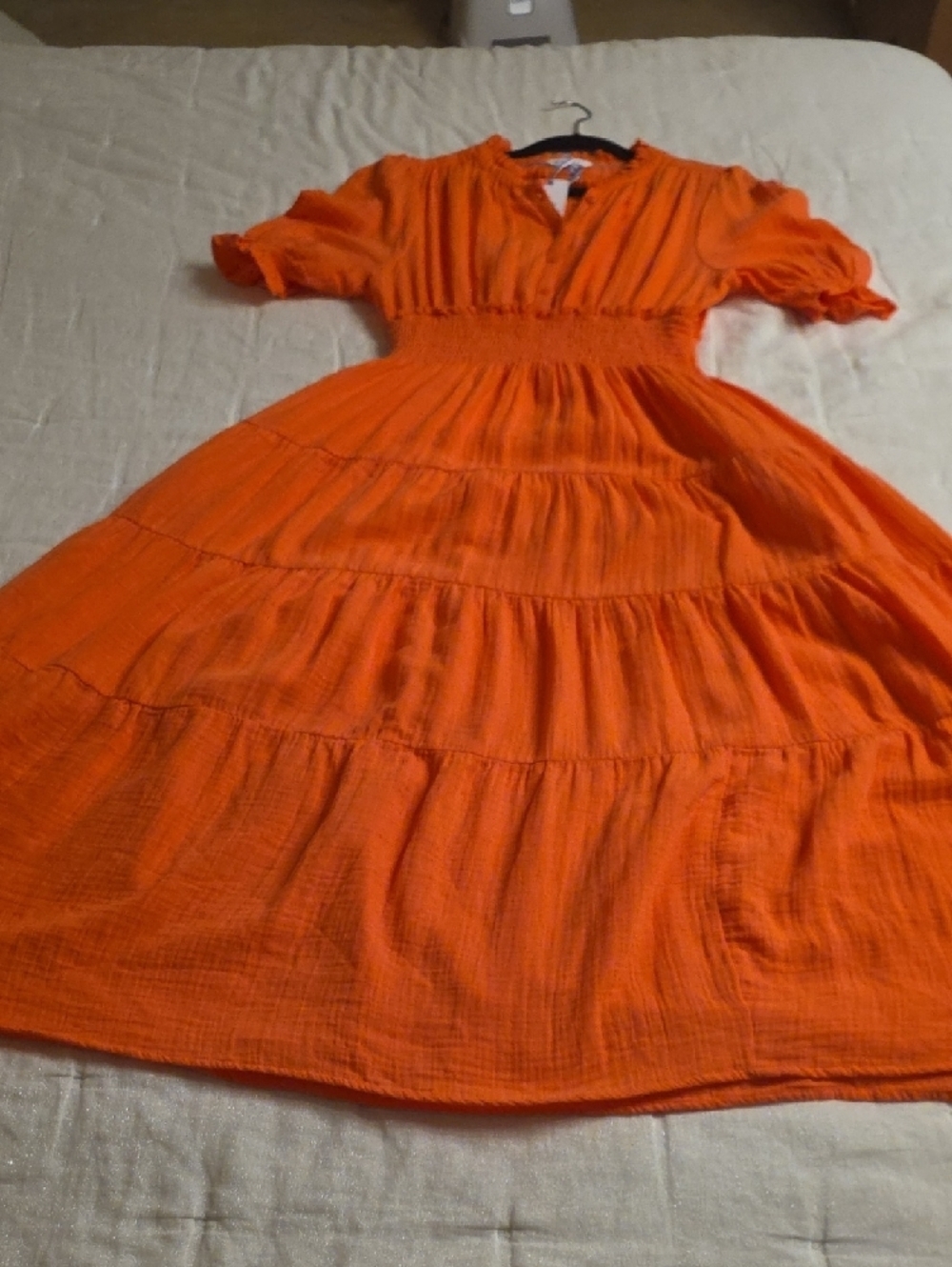 Southern Tide Christa Sunset Coral Cotton Tiered Maxi Dress Size M